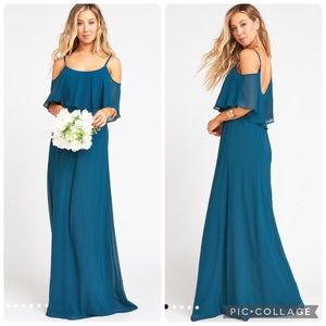 Show Me Your MuMu Caitlin Ruffle Maxi Dress Deep Jade Chiffon NWT